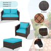 5 Piece Rattan Patio Furniture Set Conversation Set Wicker Loveseat Sofa Chair with Cushions & Ottomans for Yard Garden Poolside