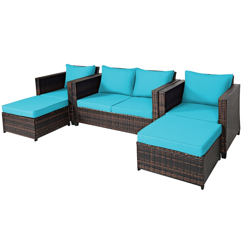 5 Piece Rattan Patio Furniture Set Conversation Set Wicker Loveseat Sofa Chair with Cushions & Ottomans for Yard Garden Poolside