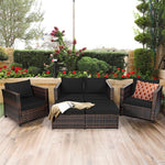 5 Piece Rattan Patio Furniture Set Conversation Set Wicker Loveseat Sofa Chair with Cushions & Ottomans for Yard Garden Poolside