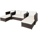 5 Piece Rattan Patio Furniture Set Conversation Set Wicker Loveseat Sofa Chair with Cushions & Ottomans for Yard Garden Poolside