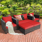 5 Piece Rattan Patio Furniture Set Conversation Set Wicker Loveseat Sofa Chair with Cushions & Ottomans for Yard Garden Poolside