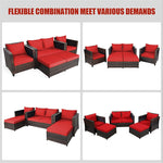 5 Piece Rattan Patio Furniture Set Conversation Set Wicker Loveseat Sofa Chair with Cushions & Ottomans for Yard Garden Poolside