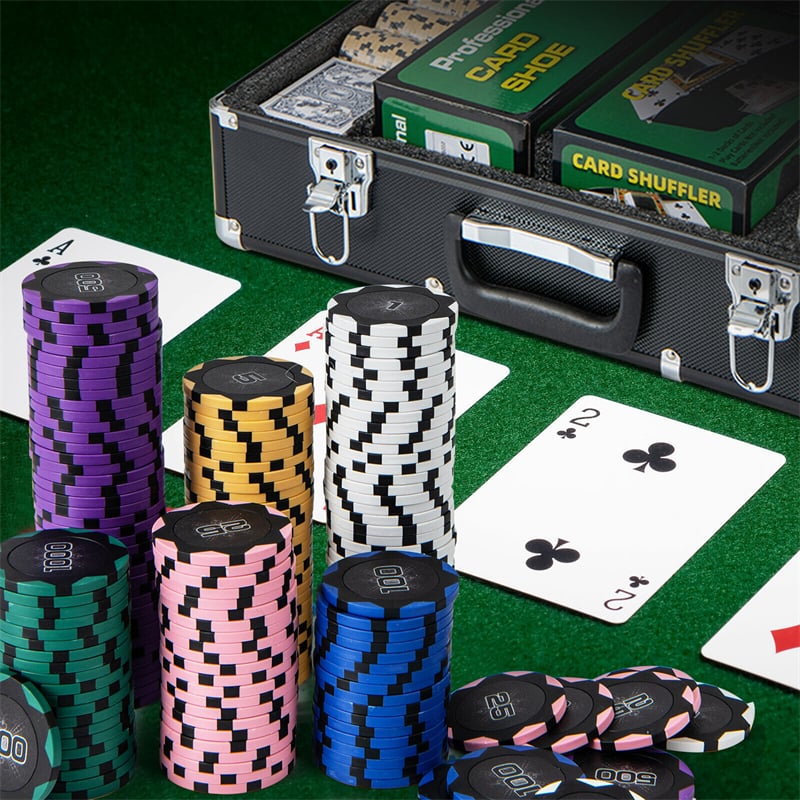 600-Piece Poker Chips Set 14 Gram Clay Poker Chips with Carrying Case & 6 Decks of Cards for Texas Holdem Blackjack