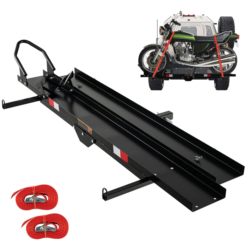 Motorcycle Hitch Carrier 600LBS Heavy Duty Motorcycle Carrier Hitch Mount with Loading Ramp & Ratchet Straps, Steel Dirt Bike Trailer Motorcycle Rack