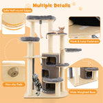 67" Tall Wooden Cat Tree Multi-Level Modern Large Cat Tower with 3-Story Cat Condo 2 Perches & Scratching Posts Spring Ball