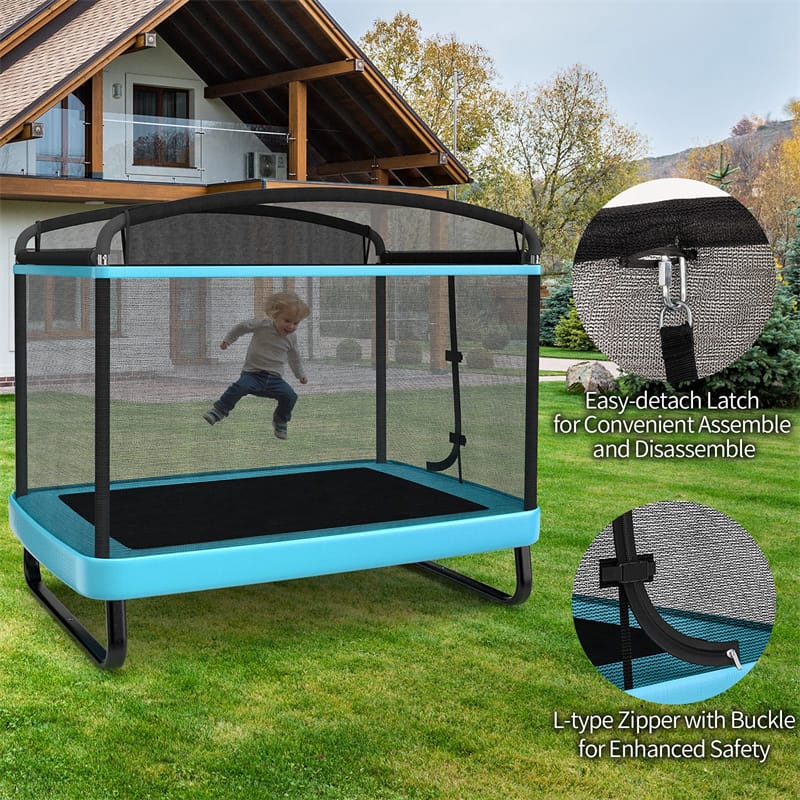 6FT Kids Trampoline with Swing & Safety Enclosure Net, ASTM Approved Toddler Small Trampoline Outdoor Indoor Rectangle Recreational Trampoline