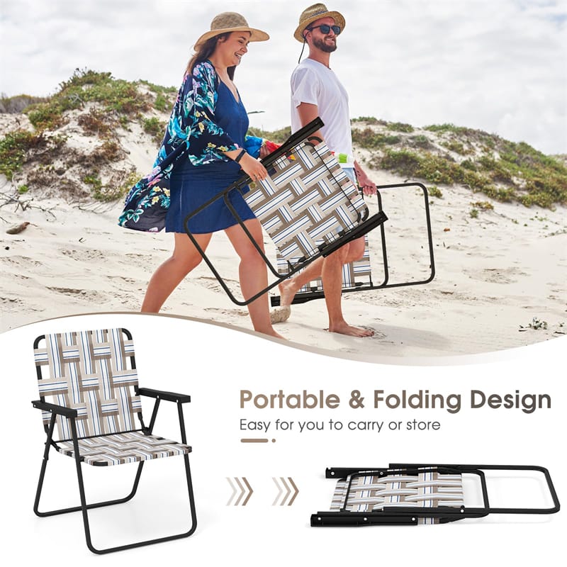 6 Pcs Portable Webbed Lawn Chairs Folding Beach Chairs Outdoor Camping Chair with Armrest