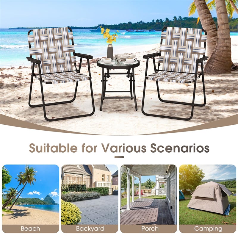 6 Pcs Portable Webbed Lawn Chairs Folding Beach Chairs Outdoor Camping Chair with Armrest