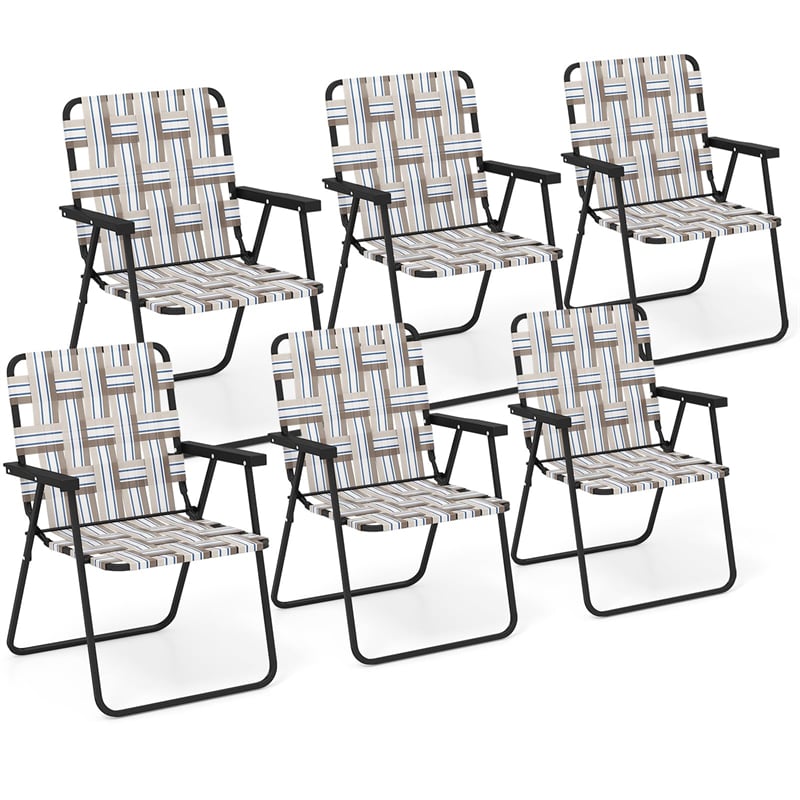 6 Pcs Portable Webbed Lawn Chairs Folding Beach Chairs Outdoor Camping Chair with Armrest