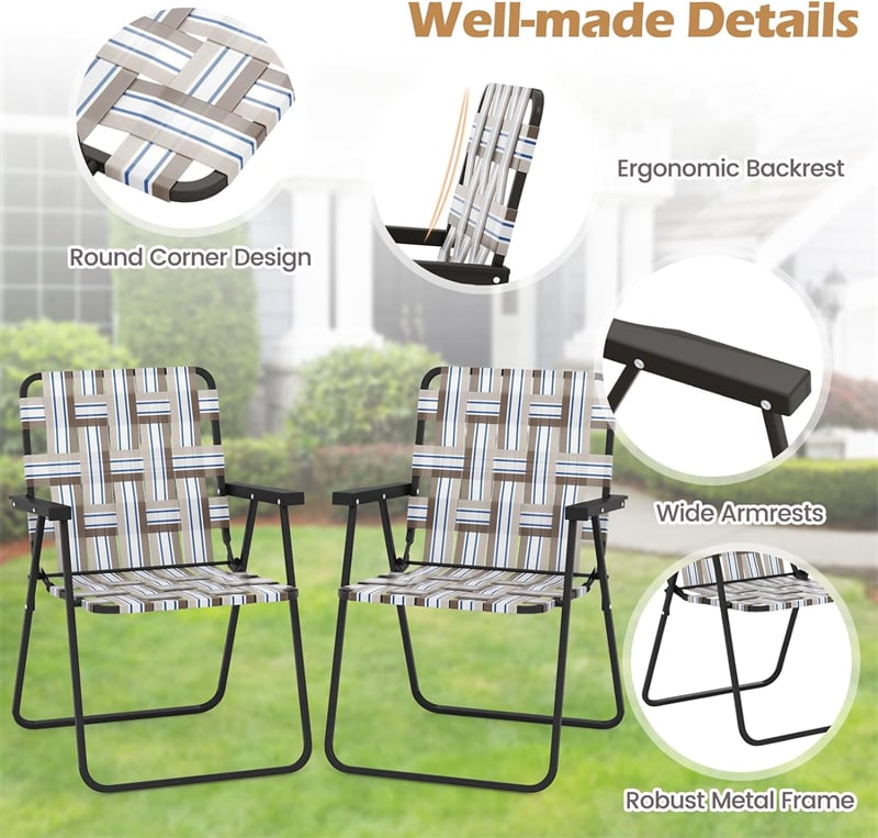 6 Pcs Portable Webbed Lawn Chairs Folding Beach Chairs Outdoor Camping Chair with Armrest