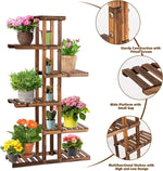 6 Tier Wood Garden Plant Stand Flower Pot Planter Display Rack Multifunctional Hollow Storage Rack Bookshelf