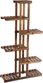 6 Tier Wood Garden Plant Stand Flower Pot Planter Display Rack Multifunctional Hollow Storage Rack Bookshelf