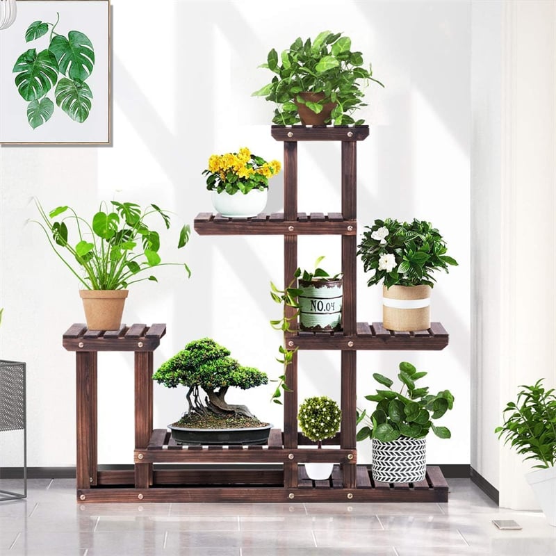 6 Tier Wood Plant Stand Flower Pot Holder Bonsai Display Stand Multiple Tier Organizer Storage Shelf for Home Patio Balcony Garden