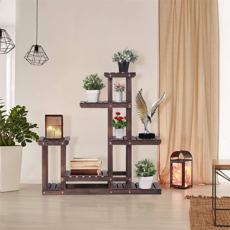 6 Tier Wood Plant Stand Flower Pot Holder Bonsai Display Stand Multiple Tier Organizer Storage Shelf for Home Patio Balcony Garden