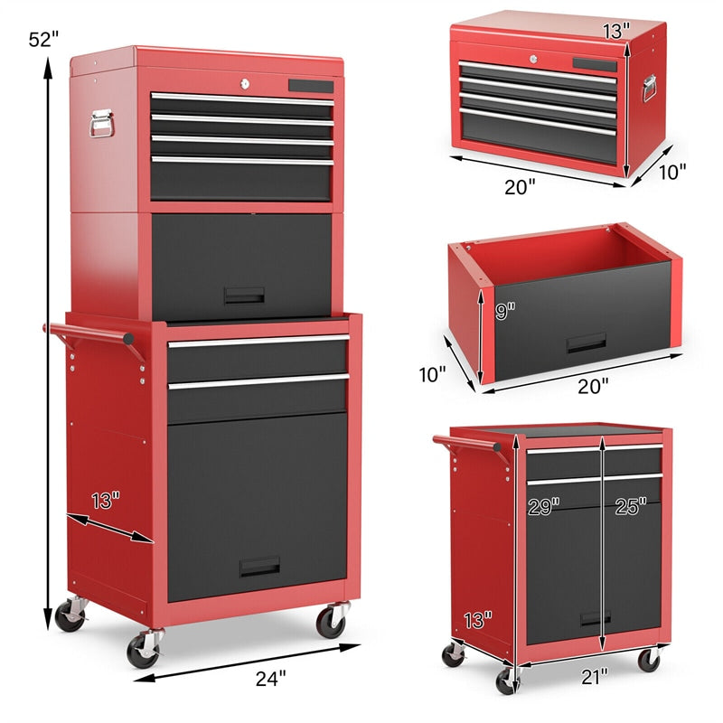 6-Drawer Rolling Tool Chest 3-in-1 Tool Storage Cabinet Toolbox Organizer with Auto Locking System & Lockable Wheels