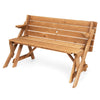 6 Person Wooden Picnic Table Bench Set Round Outdoor Table with 3 Built-in Benches & Umbrella Hole