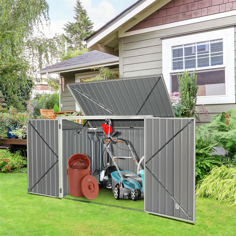 6 x 3FT Horizontal Storage Shed Multifunctional Storage Cabinet Metal Garbage Can Enclosure for Garden Yard