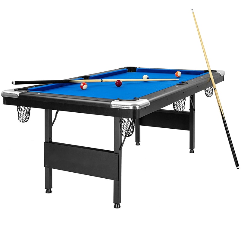 6FT Folding Pool Table 76" Portable Foldable Billiard Table for Adults Kids Family Game with Full Set of Balls, 2 Cue Sticks, Chalk & Felt Brush