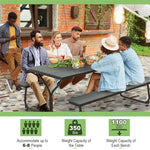 6FT Outdoor Picnic Table Bench Set All-Weather Heavy-Duty HDPE Picnic Table for 6-8 Person with Umbrella Hole, 2 Benches, 2550LBS Capacity