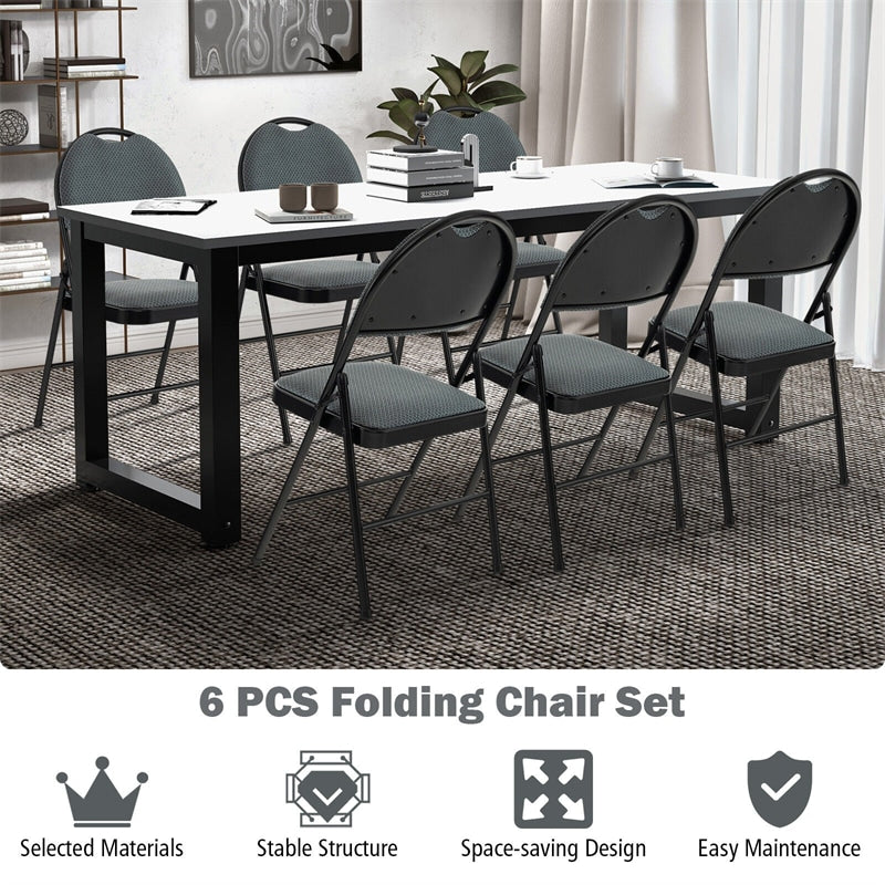 Padded Folding Chairs 6-Pack Portable Fabric Dining Chairs Office Guest Chairs Wedding Party Chairs with Upholstered Seat & Handle Hole