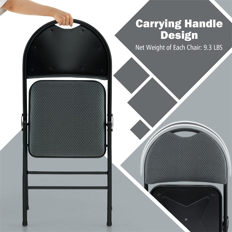 Padded Folding Chairs 6-Pack Portable Fabric Dining Chairs Office Guest Chairs Wedding Party Chairs with Upholstered Seat & Handle Hole