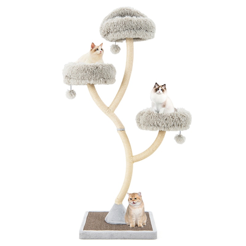 70" Tall Cat Tree Multi-Level Large Cat Tower with 3 Warm Perches, Scratching Posts, Board & 3 Jingling Balls for Large Cats Indoors