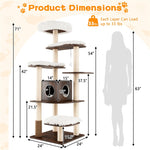 71" Tall Wood Cat Tree Modern Multi-Level Cat Tree Tower with Plush Perch, Cozy Condo, Scratching Posts, Cushions & Cat Self Groomer