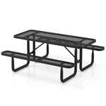 72" Expanded Metal Picnic Table Bench Set for 8, Large Rectangular Outdoor Dining Table Thermoplastic Coated Steel Commercial Picnic Table for Garden