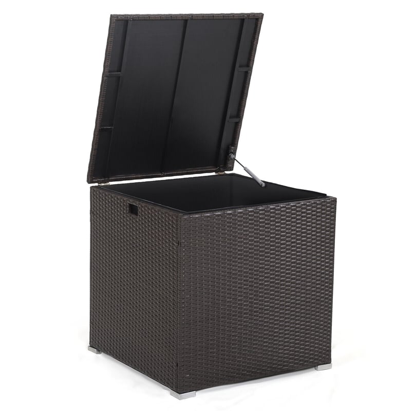 72 Gallon Rattan Deck Box Wicker Patio Storage Container Storage Box for Cushions with Waterproof Zippered Liner, Safe Pneumatic Rod