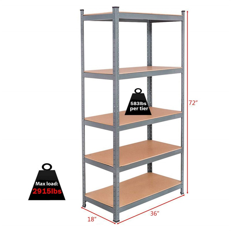 72" Heavy Duty Shelving Unit 5-Tier Adjustable Garage Storage Shelves 2925LBS Open Display Rack For Home Office Dormitory