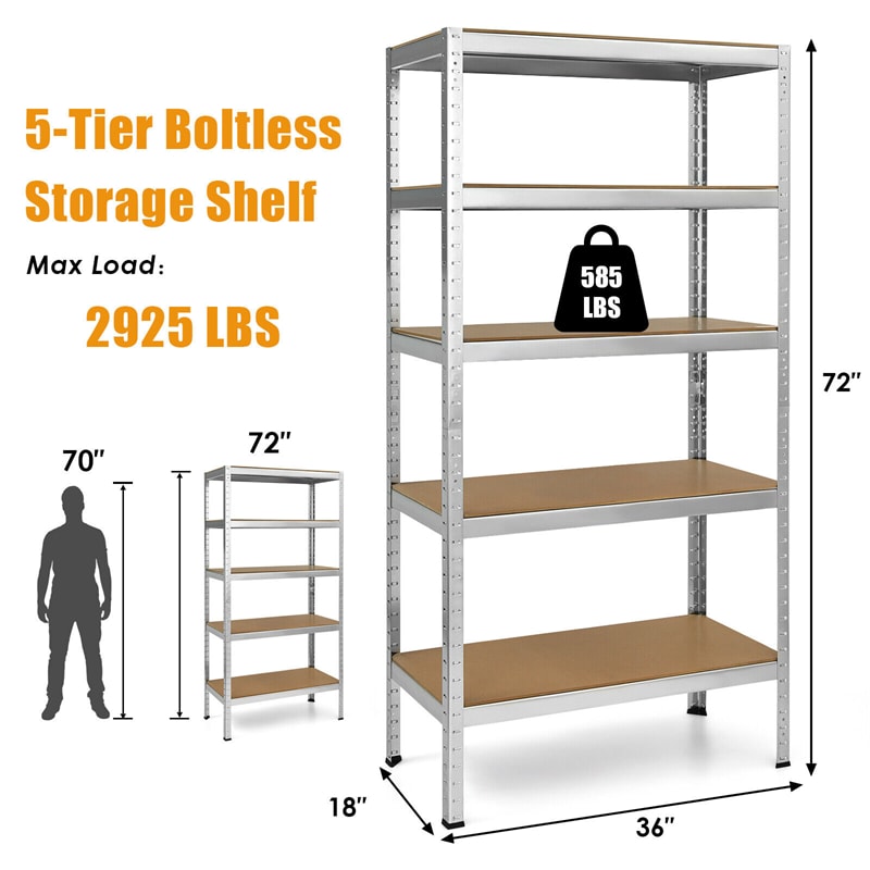 72" Heavy Duty Shelving Unit 5-Tier Adjustable Garage Storage Shelves 2925LBS Open Display Rack For Home Office Dormitory