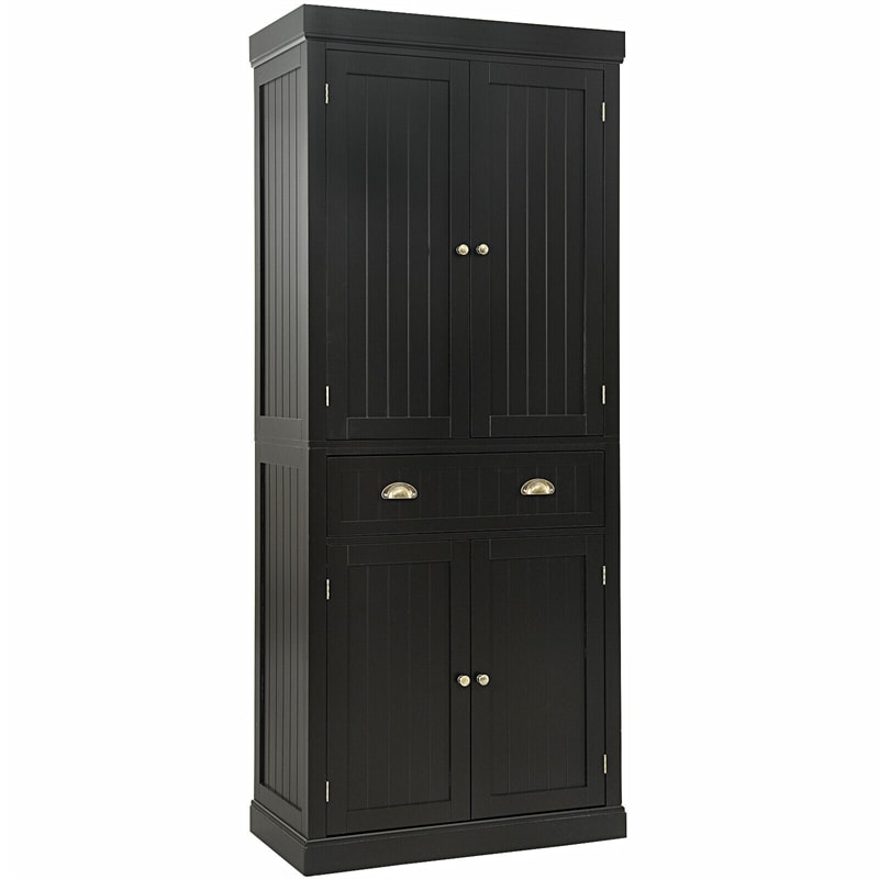 72" H Kitchen Pantry Cabinet Freestanding Cupboard Traditional Large Tall Storage Cabinet with Drawers, 4 Doors & Adjustable Shelves