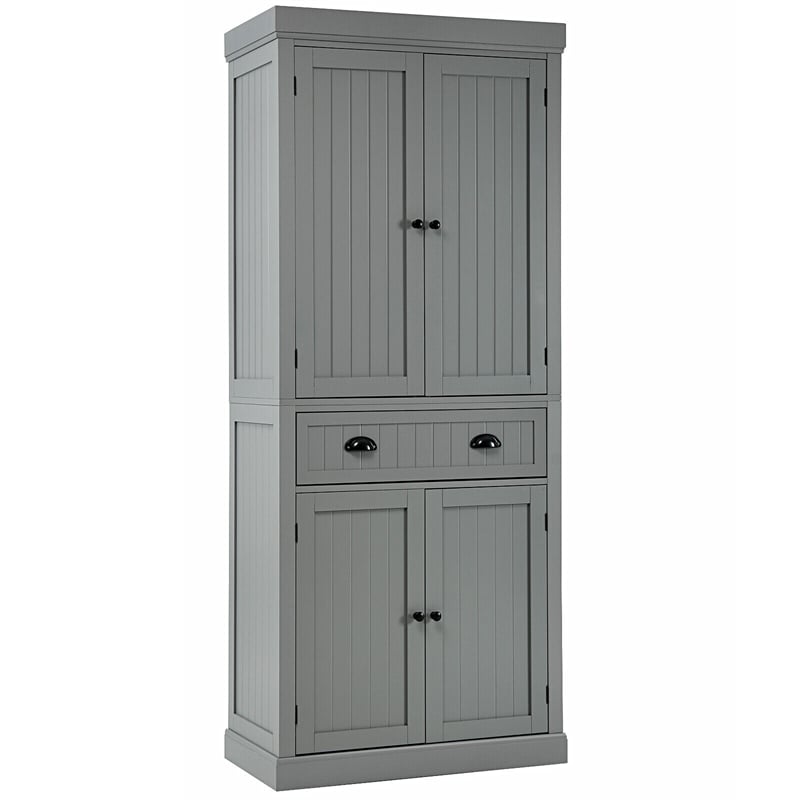 72" H Kitchen Pantry Cabinet Freestanding Cupboard Traditional Large Tall Storage Cabinet with Drawers, 4 Doors & Adjustable Shelves