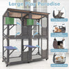 72" Tall Catio Outdoor Cat Enclosure Large Wooden Cat House Walk-in Cat Condo Cage Kitten Playpen on Wheels with Weatherproof Asphalt Roof