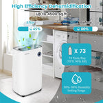 73-Pint Portable Dehumidifier for Home Basements, 4500 Sq.Ft Quiet Dehumidifier with 5 Modes & Auto Manual Drainage