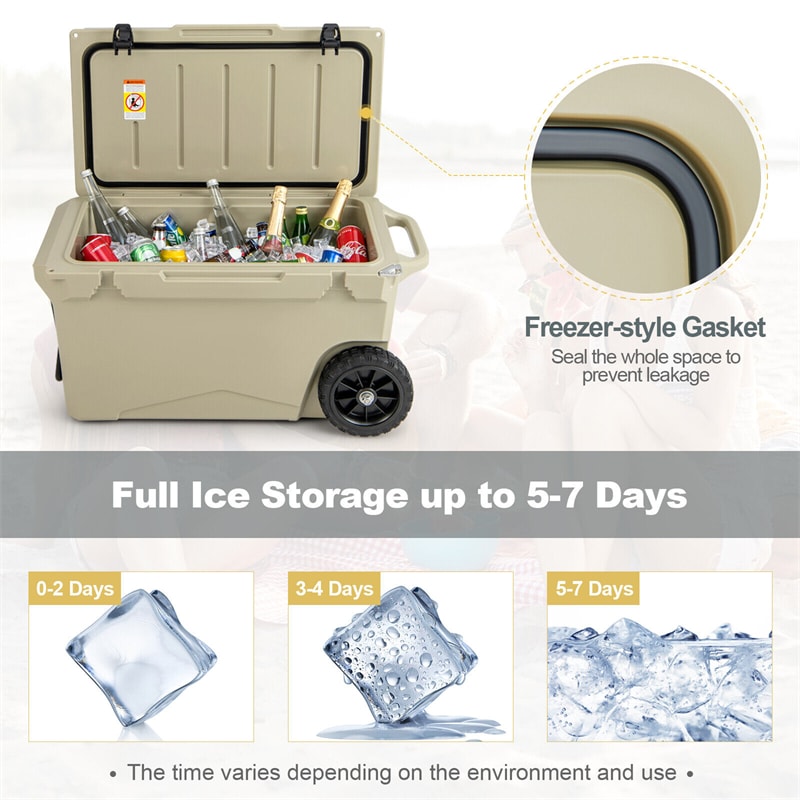 75 Qt Portable Rolling Cooler Roto Molded Ice Chest Insulated 5-7 Days with All-Terrain Wheels & Handle for Camping Fishing Travel