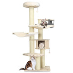 77.5" Tall Modern Cat Tree Multi-Level Large Cat Tower with Cat Condo, Hammocks, Hanging Basket, Scratching Post & Removable Pads