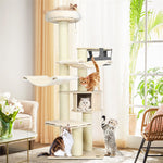 77.5" Tall Modern Cat Tree Multi-Level Large Cat Tower with Cat Condo, Hammocks, Hanging Basket, Scratching Post & Removable Pads