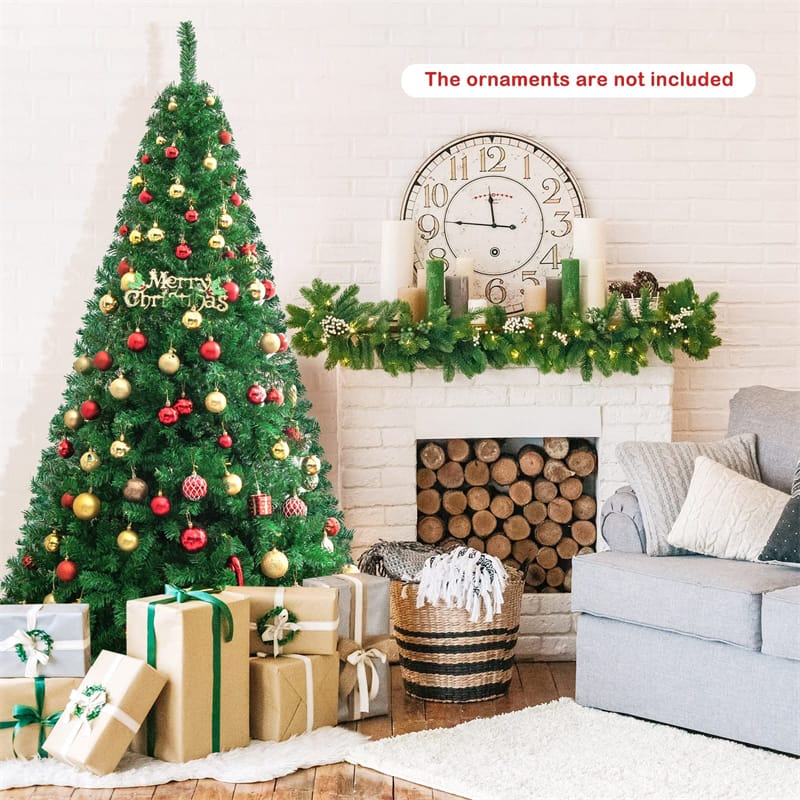 7FT Green Artificial Christmas Tree Unlit Pine Xmas Tree with 950 PVC Branch Tips, Solid Metal Stand for Outdoor Indoor Holiday Decoration