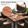 7 Piece Outdoor Wicker Dining Set Patio Rattan Dining Furniture Set with Acacia Wood Table, Umbrella Hole, 6 Stackable Chairs, Cushions