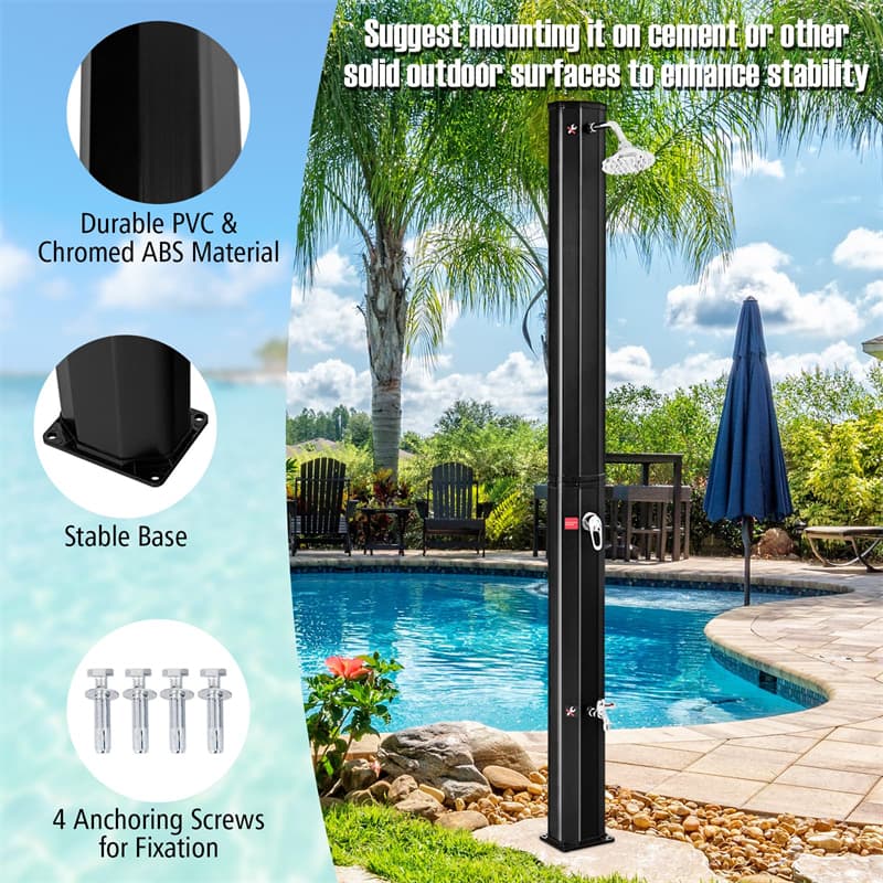 7.2FT Outdoor Shower 9.3 Gallon Solar Heated Shower with 360° Swivel Shower Head & Foot Shower, Pool Spa Solar Shower for Garden Poolside Beach Yard