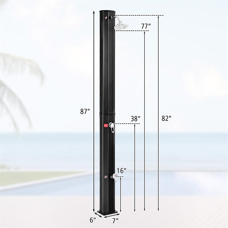 7.2FT Outdoor Shower 9.3 Gallon Solar Heated Shower with 360° Swivel Shower Head & Foot Shower, Pool Spa Solar Shower for Garden Poolside Beach Yard