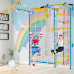 7-in-1 Indoor Jungle Gym Kids Steel Playground Swedish Ladder Wall Set Toddler Climbing Toys with Pull-up Bar & Gymnastic Rings