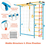 7-in-1 Indoor Jungle Gym Kids Steel Playground Swedish Ladder Wall Set Toddler Climbing Toys with Pull-up Bar & Gymnastic Rings