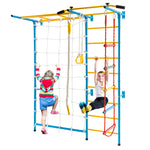 7-in-1 Indoor Jungle Gym Kids Steel Playground Swedish Ladder Wall Set Toddler Climbing Toys with Pull-up Bar & Gymnastic Rings