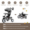 7 in 1 Folding Baby Tricycle Toddler Bike Stroller with Adjustable Canopy, Removable Push Handle, Rotatable Seat