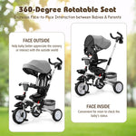 7 in 1 Folding Baby Tricycle Toddler Bike Stroller with Adjustable Canopy, Removable Push Handle, Rotatable Seat