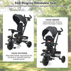 7 in 1 Folding Baby Tricycle Toddler Bike Stroller with Adjustable Canopy, Removable Push Handle, Rotatable Seat