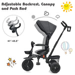 7 in 1 Folding Baby Tricycle Toddler Bike Stroller with Adjustable Canopy, Removable Push Handle, Rotatable Seat