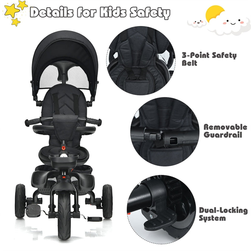 7 in 1 Folding Baby Tricycle Toddler Bike Stroller with Adjustable Canopy, Removable Push Handle, Rotatable Seat